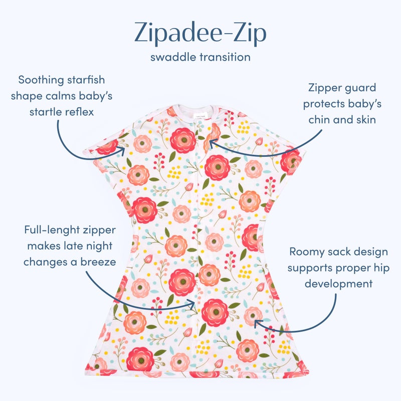 SleepingBaby Zipadee-Zip Transition Swaddle - Cozy Baby Swaddle Blanket with Zipper Convenience - Roomy Wearable Blanket for Easy Diaper Changes - Pretty Poppy, Small (4-8 Month) - Image 2