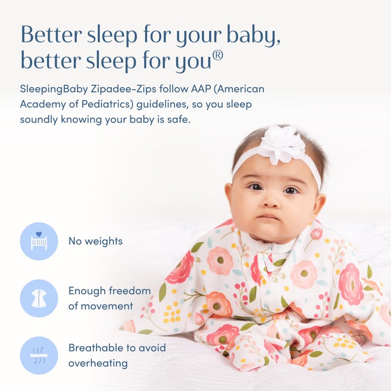 SleepingBaby Zipadee-Zip Transition Swaddle - Cozy Baby Swaddle Blanket with Zipper Convenience - Roomy Wearable Blanket for Easy Diaper Changes - Pretty Poppy, Small (4-8 Month) - Image 5