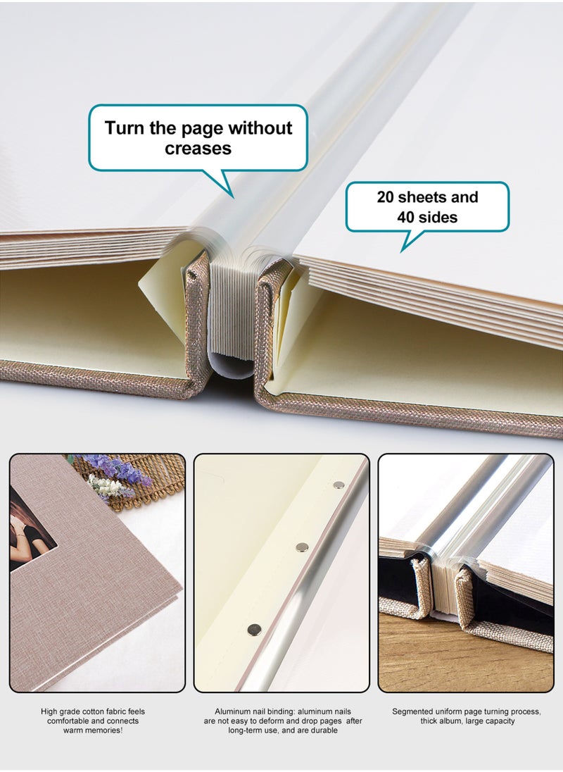 HomarKet - Photo Album Self Adhesive Pages Scrapbook Magnetic Photo Albums for 4x6 5x7 8x10 Pictures Sticky Pages Books for Baby Family Wedding 11x10.4 Beige 40 Pages - Image 1