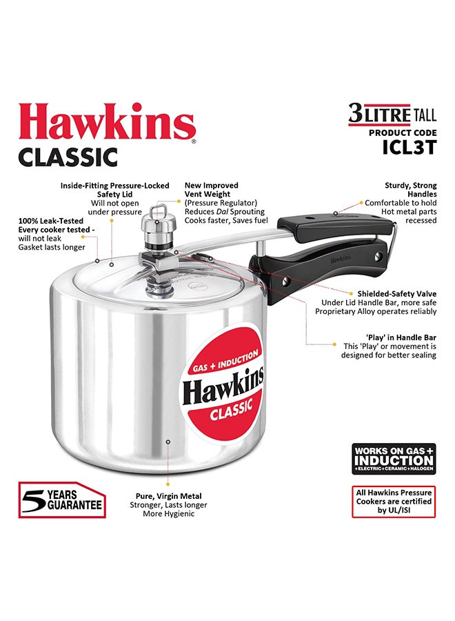 Hawkins 3Liters Classic Aluminium Pressure Cooker, Induction Inner Lid Cooker, Tall Design Pan Cooker (ICL3T) Silver  - Image 3