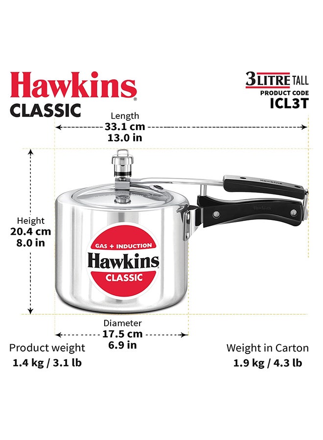 Hawkins 3Liters Classic Aluminium Pressure Cooker, Induction Inner Lid Cooker, Tall Design Pan Cooker (ICL3T) Silver  - Image 4