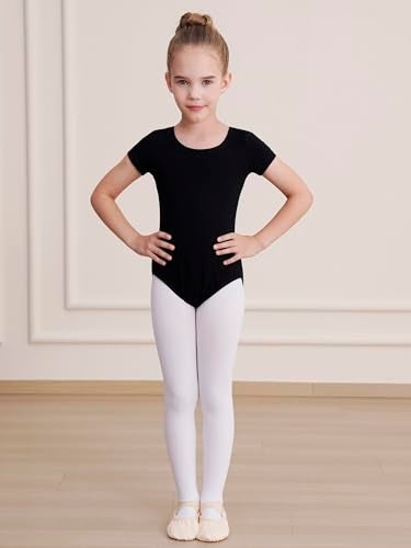 WEGETIT Gymnastics Leotards for Girls, Short Sleeves Gymnastics Ballet Leotard Toddler (Black, 8-10 Years) - Image 2
