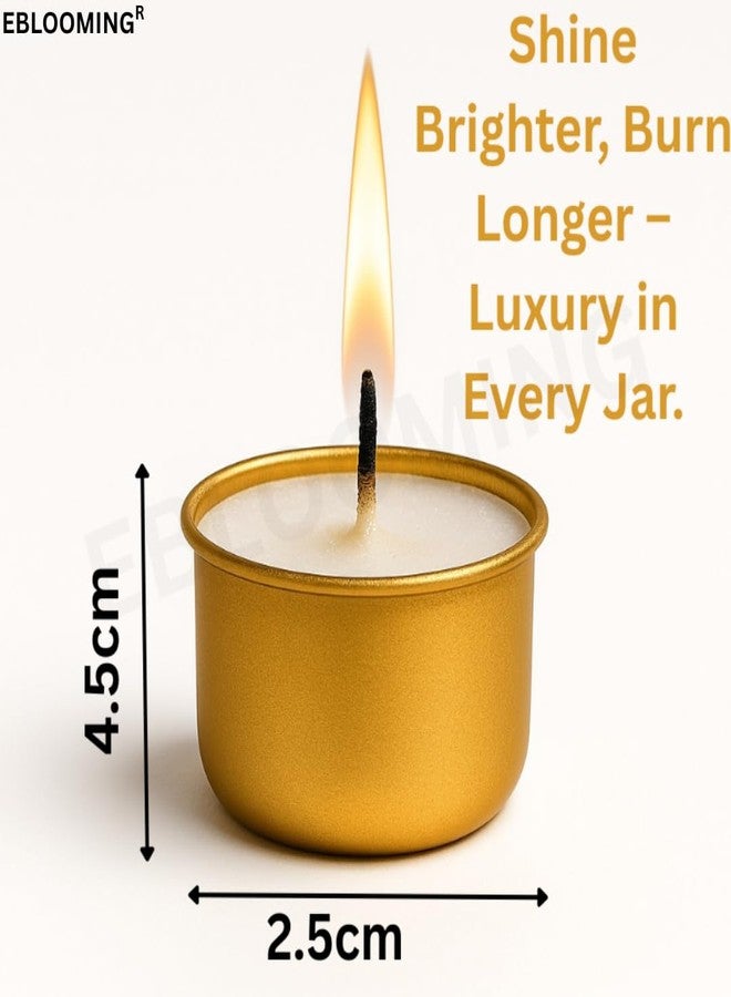 EBLOOMING Golden Jar Tealight Candles | Long Lasting 8-9 Hour Burn | Decorative Wax Candles in Premium Golden Jars | Perfect for Home, Pooja, Wedding & Festive Décor (Pack of 20, White) - Image 4