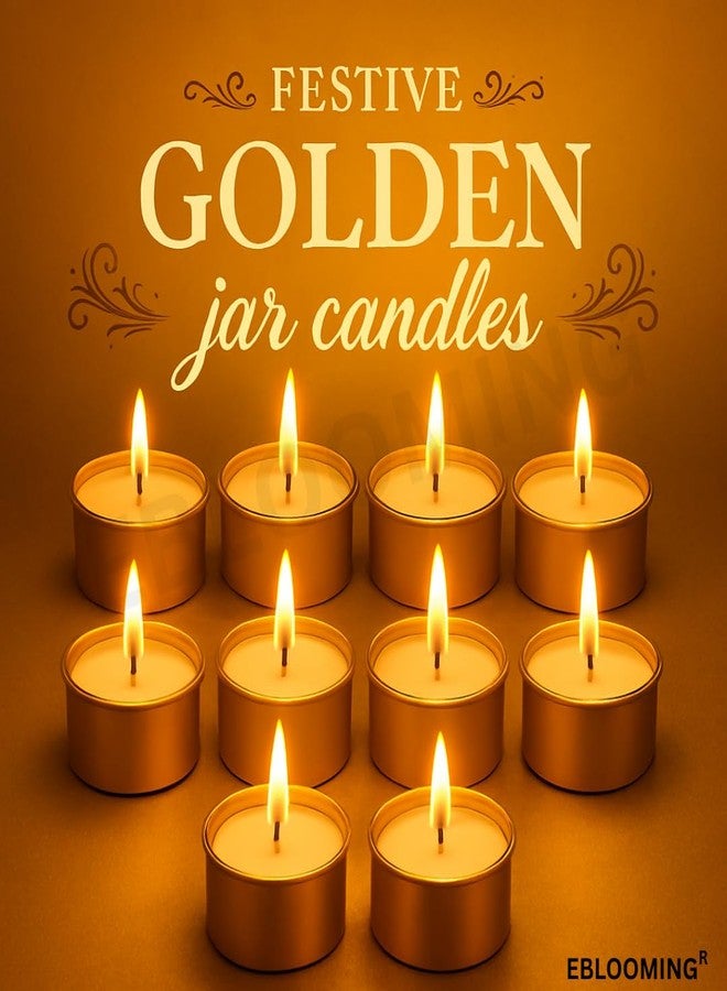EBLOOMING Golden Jar Tealight Candles | Long Lasting 8-9 Hour Burn | Decorative Wax Candles in Premium Golden Jars | Perfect for Home, Pooja, Wedding & Festive Décor (Pack of 20, White) - Image 5