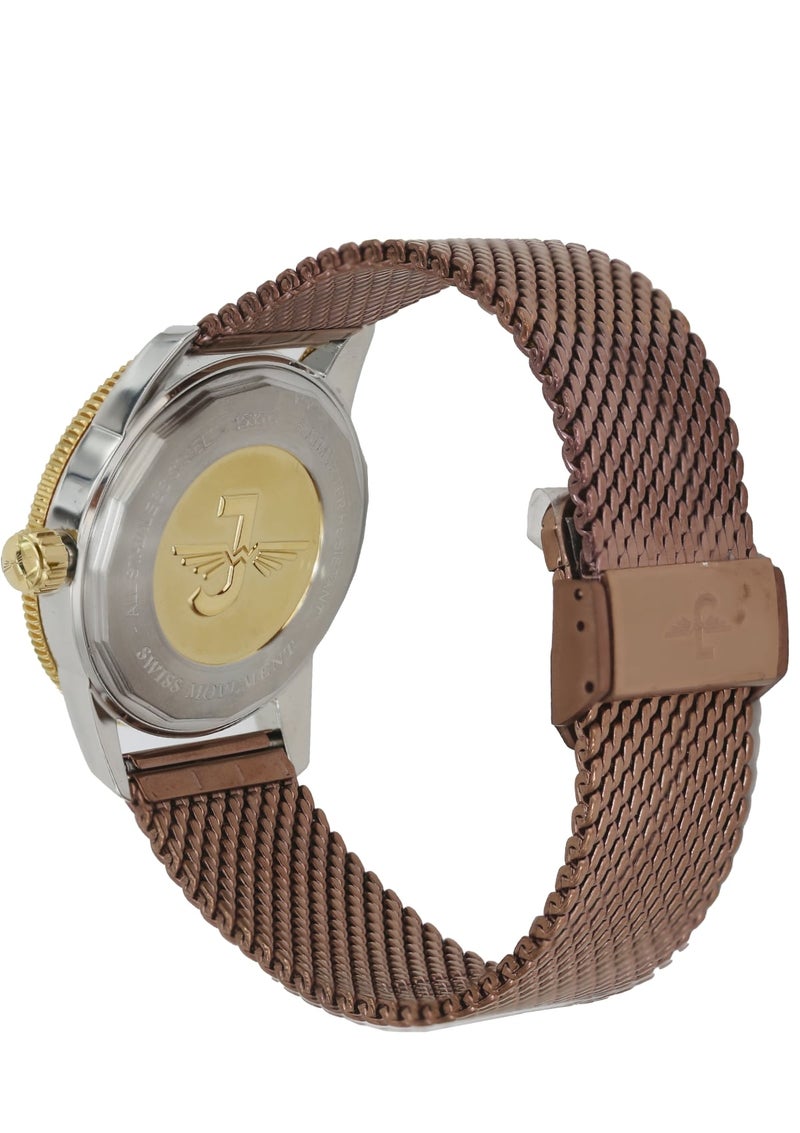 JOVIAL 1535GTMQ03E Men's Stainless Steel Woven Mesh Band Watch, Ceramic Bezel, Black Dial, Sporty Elegant Design, 41MM - Image 3