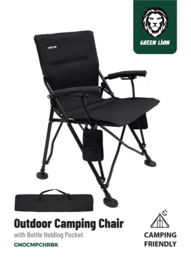 جرين ليون كرسي تخييم خارجي مع حقيبة حمل / سعة وزن 150 كجم / جيب لحمل الزجاجات / تصميم مريح / أقدام غير قابلة للانزلاق / سهل التركيب / قماش أكسفورد 1100D / سهل الحمل - أسود - Image 1