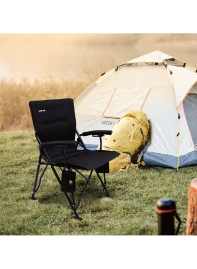 جرين ليون كرسي تخييم خارجي مع حقيبة حمل / سعة وزن 150 كجم / جيب لحمل الزجاجات / تصميم مريح / أقدام غير قابلة للانزلاق / سهل التركيب / قماش أكسفورد 1100D / سهل الحمل - أسود - Image 2