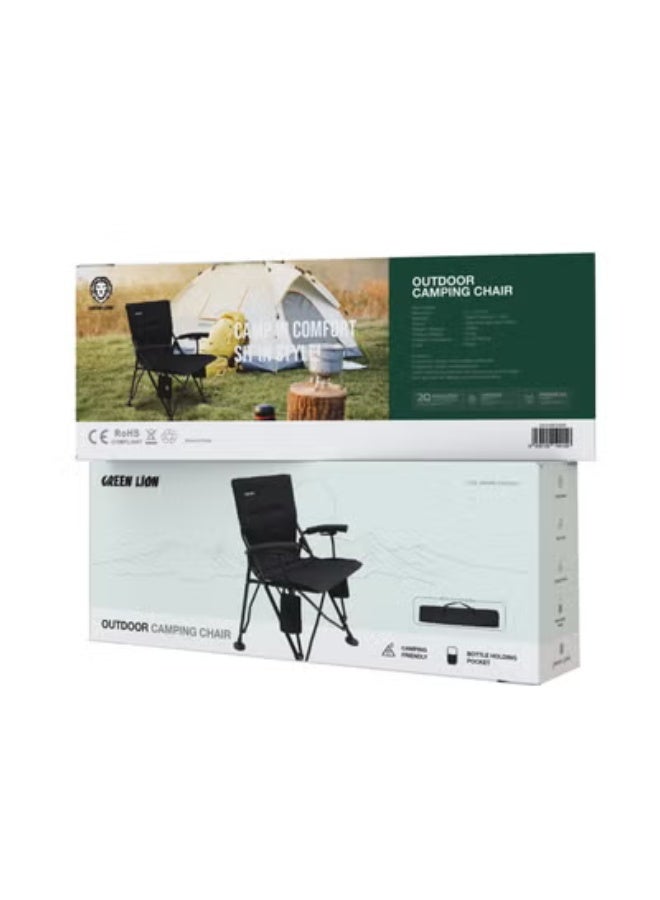 جرين ليون كرسي تخييم خارجي مع حقيبة حمل / سعة وزن 150 كجم / جيب لحمل الزجاجات / تصميم مريح / أقدام غير قابلة للانزلاق / سهل التركيب / قماش أكسفورد 1100D / سهل الحمل - أسود - Image 5
