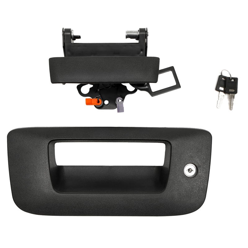 Tailgate Door Handle Bezel Lock Set Compatible with 20072014 Chevy Silverado GMC Sierra 1500 2500 3500 Exterior Rear Textured Tail gate Handle with Key Replace 22755305