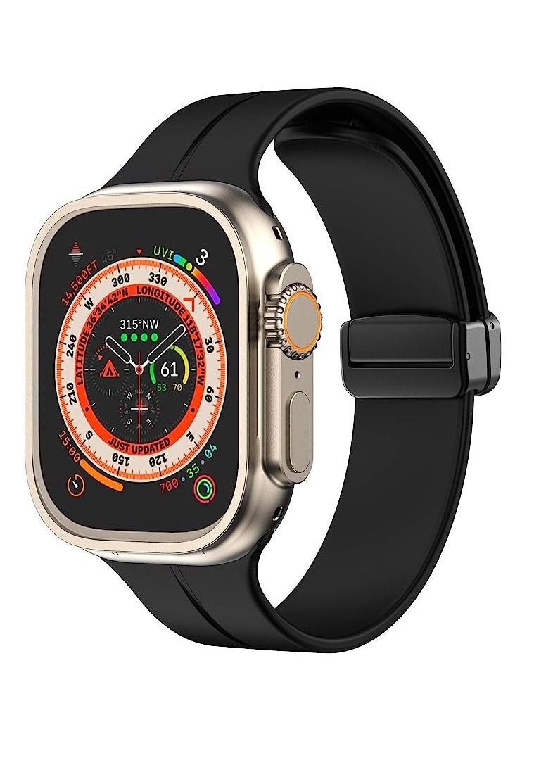 Watch - For Apple Watch 49mm Ultra Series D-Shape Magnetic Clasp Silicone Replacement Sport Wristband Band-Black - Image 1