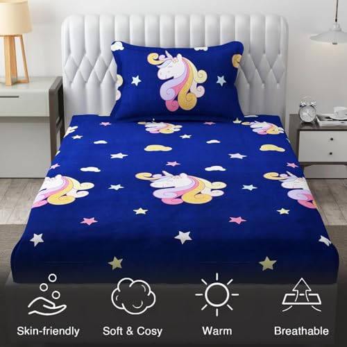 Innovative Edge Single Bed Elastic Fitted Cotton Bedsheet with 1 Pillow Cover - Blue & Multicolo|Soft & Breathable Cotton Fabric for Single Bed & Diwan Mattress|Single Size 48 x 72 Inch - Image 5