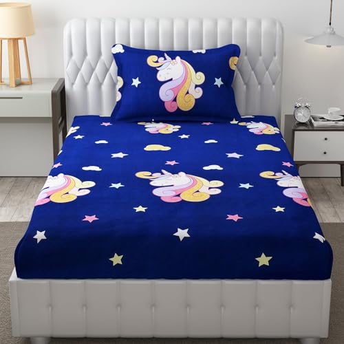 Innovative Edge Single Bed Elastic Fitted Cotton Bedsheet with 1 Pillow Cover - Blue & Multicolo|Soft & Breathable Cotton Fabric for Single Bed & Diwan Mattress|Single Size 48 x 72 Inch - Image 1