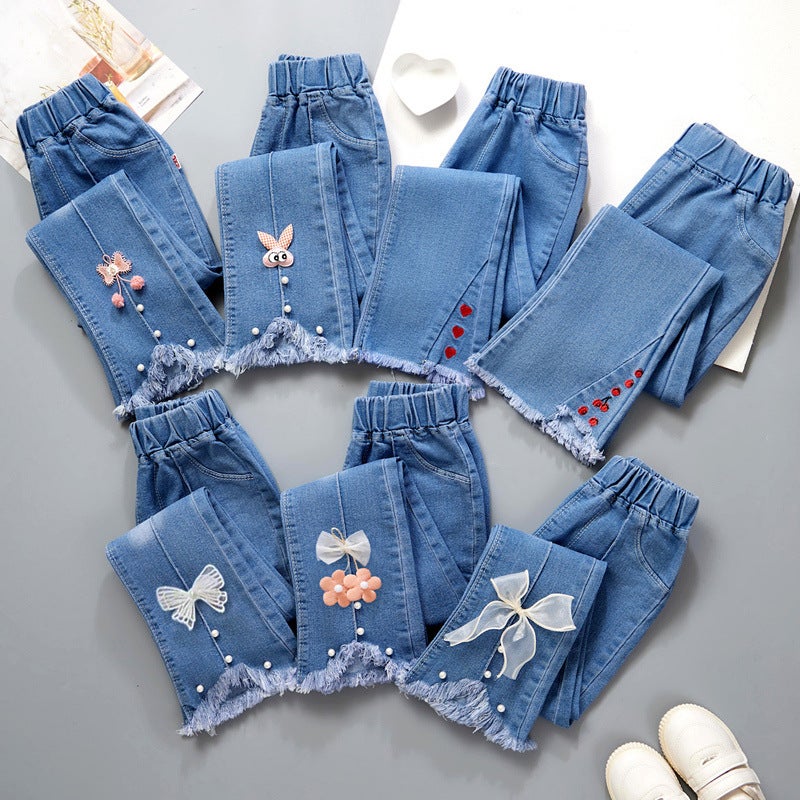Children'S Clothing Girls' Jeans Spring & Fall Style Medium And Large Kidsren'S Korean Style Girls' Bell Bottoms Kidsren'S Pants Trendy - Image 2