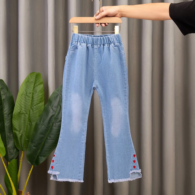 Children'S Clothing Girls' Jeans Spring & Fall Style Medium And Large Kidsren'S Korean Style Girls' Bell Bottoms Kidsren'S Pants Trendy - Image 4