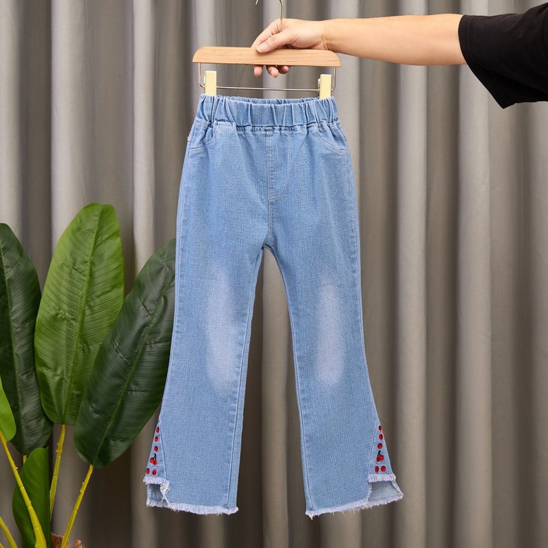 Children'S Clothing Girls' Jeans Spring & Fall Style Medium And Large Kidsren'S Korean Style Girls' Bell Bottoms Kidsren'S Pants Trendy - Image 3