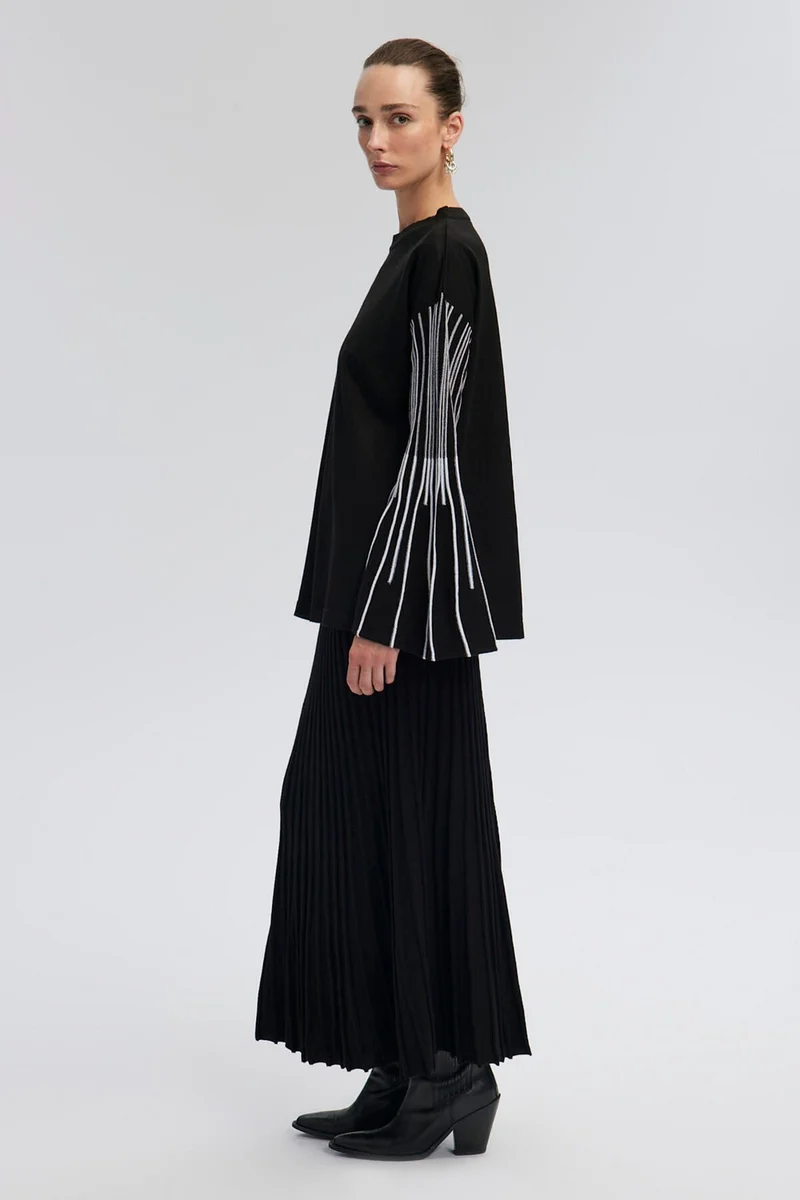 توتشي Stripe Detailed Knitwear Tunic Skirt Set