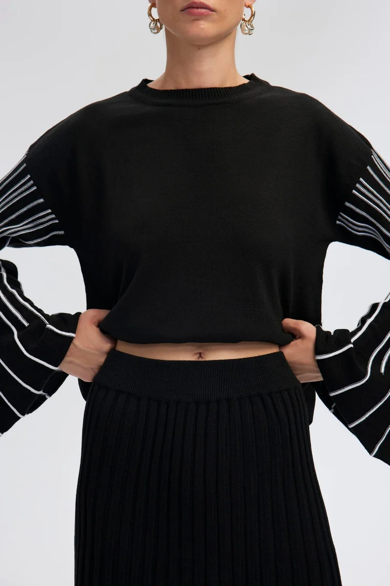 توتشي Stripe Detailed Knitwear Tunic Skirt Set