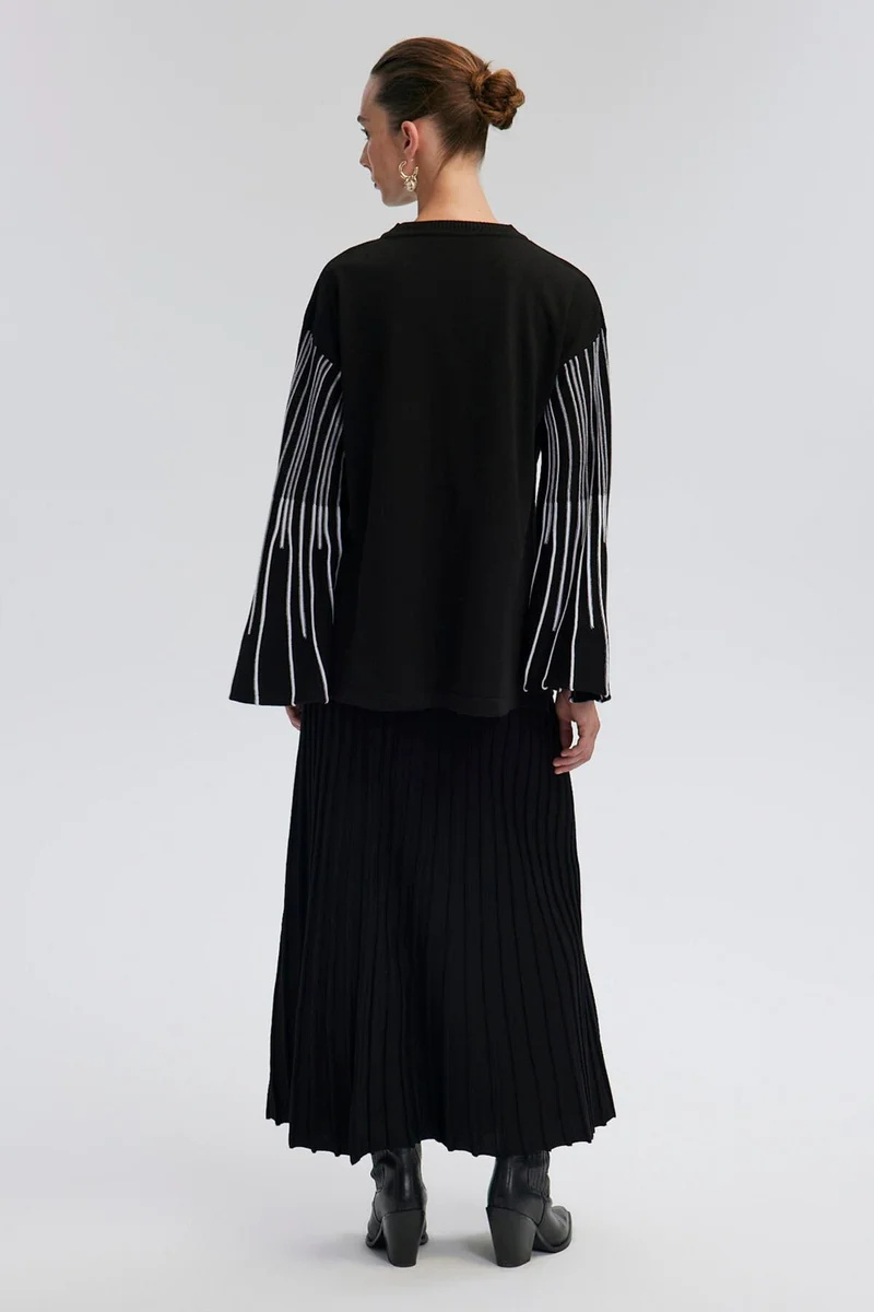 توتشي Stripe Detailed Knitwear Tunic Skirt Set