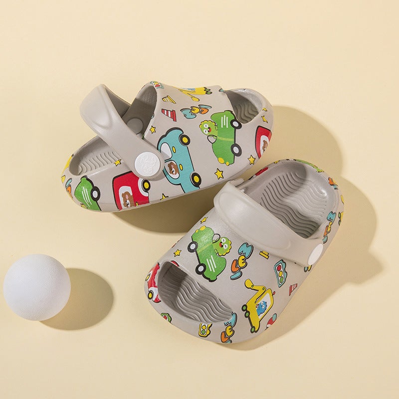 Childrens Slippers Men and Womens New Indoor Household Cute Waterproof Bathroom Casual Cave Shoes Childrens Beach Shoes for Summer gray car print