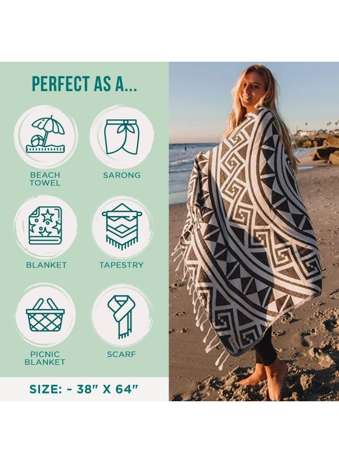 Sand Cloud Sand Cloud Turkish Beach Towel  Sand Free  100 Organic Turkish Cotton Yarn  Quick Dry Towel for Beach Picnic Blanket or Throw  As Seen on Shark Tank  Mandala Dark Grey  - Image 3