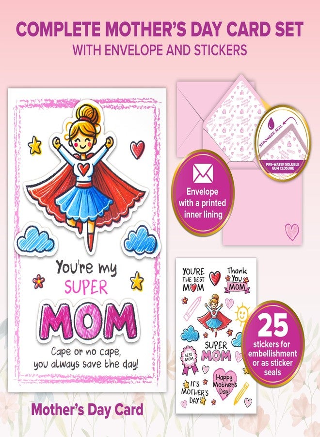 Decorably 5x7in Individual Mothers Day Card from Daughter & Son with Super Mom, Clouds & Mom Cutouts with Envelope and Stickers for Mommy, Printed Message - Appreciation, Birthday, Gifting & Mailing - Image 5
