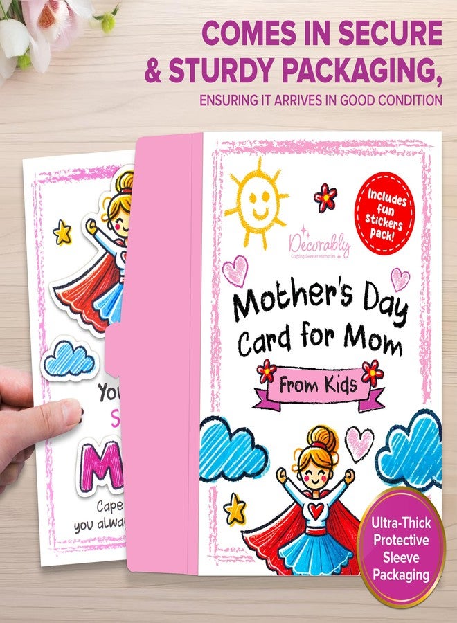 Decorably 5x7in Individual Mothers Day Card from Daughter & Son with Super Mom, Clouds & Mom Cutouts with Envelope and Stickers for Mommy, Printed Message - Appreciation, Birthday, Gifting & Mailing - Image 3