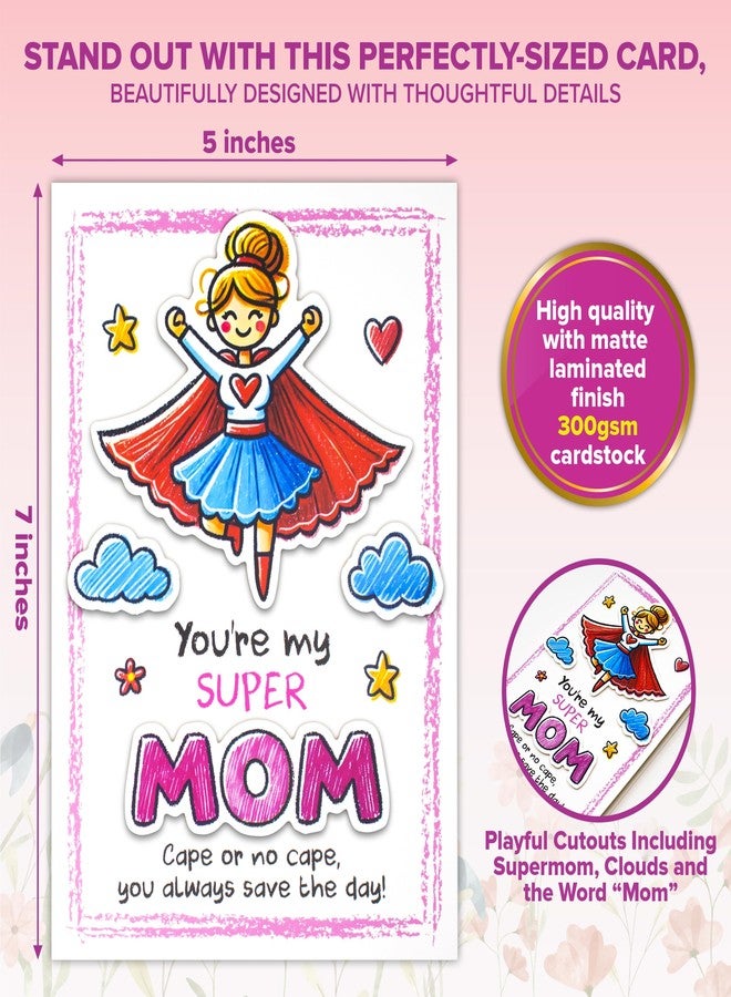 Decorably 5x7in Individual Mothers Day Card from Daughter & Son with Super Mom, Clouds & Mom Cutouts with Envelope and Stickers for Mommy, Printed Message - Appreciation, Birthday, Gifting & Mailing - Image 2