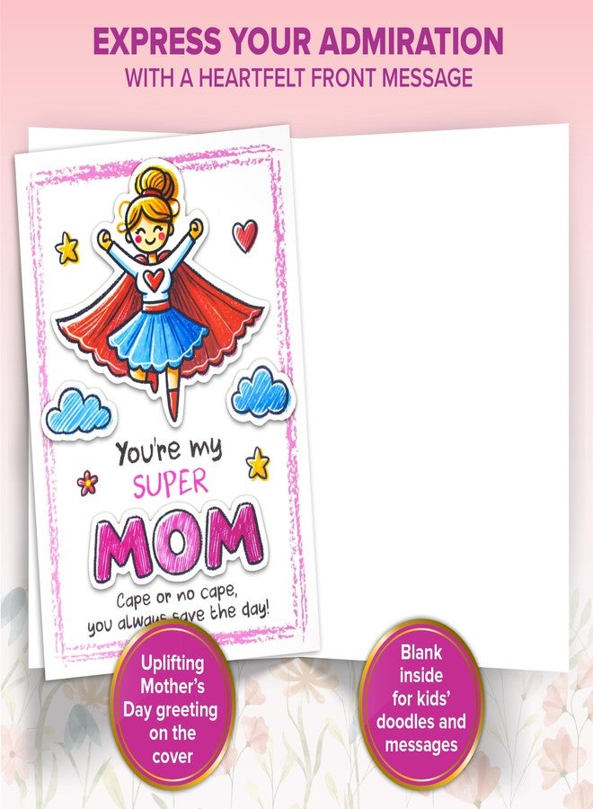 Decorably 5x7in Individual Mothers Day Card from Daughter & Son with Super Mom, Clouds & Mom Cutouts with Envelope and Stickers for Mommy, Printed Message - Appreciation, Birthday, Gifting & Mailing - Image 4