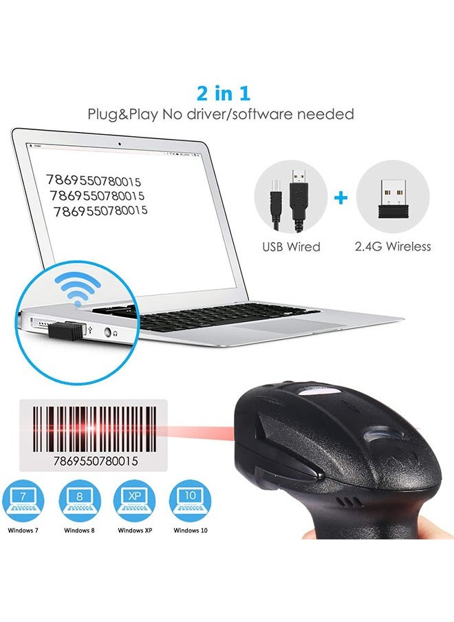 LENND - Wireless Barcode Scanner 2-in-1 2.4GHz Wireless & USB 2.0 Wired USB Automatic Barcode Reader Handheld Bar Code Reader USB Rechargeable Bar Code Hand Scanner for Computer POS Laptop - Image 1