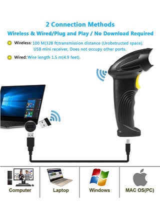 Wireless Barcode Scanner 2-in-1 2.4GHz Wireless & USB 2.0 Wired USB Automatic Barcode Reader Handheld Bar Code Reader USB Rechargeable Bar Code Hand Scanner for Computer POS Laptop - view 4