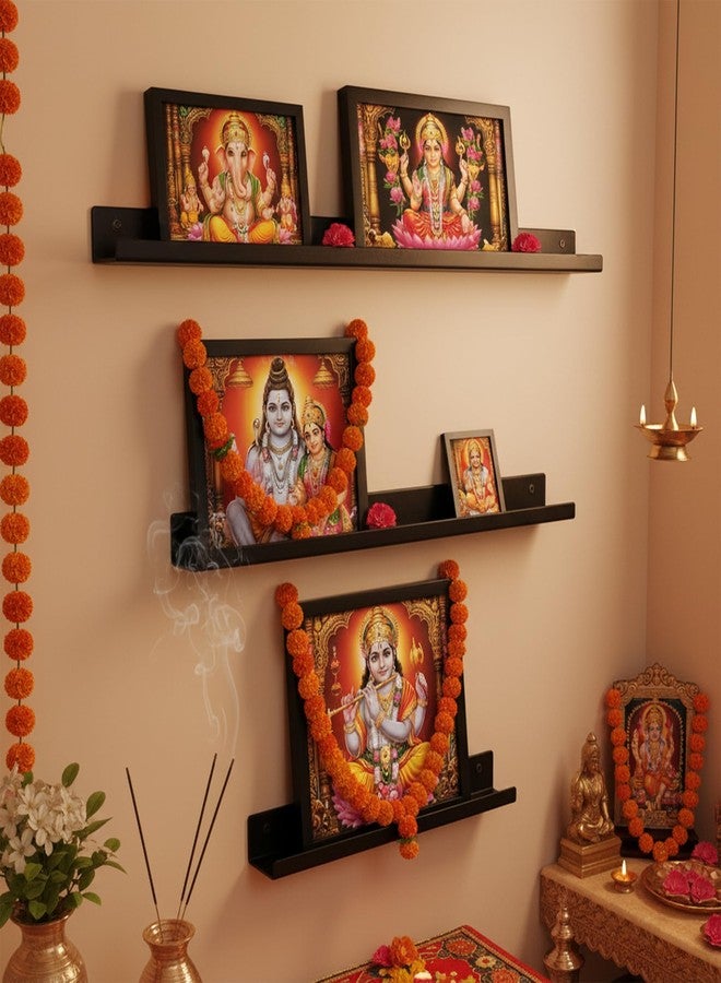 Djuize Pooja Shelf Rack|Metal Rack for Storage|Pooja Shelf Organizer|Shelf|Puja Rack,Cupboard –Photo Frame Stand[Set of 3] (Black) - Image 1