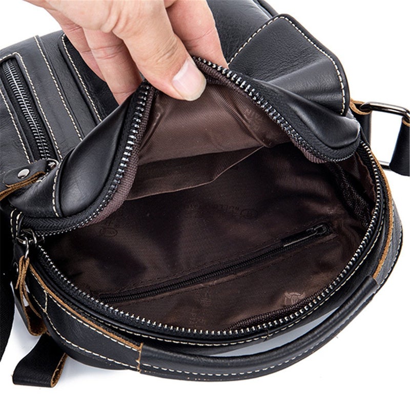 BULLCAPTAIN Men's Small Shoulder Bag, Genuine Leather Bag, Retro lightweight Cross Body Everyday Satchel Bag for Business Casual Sport Hiking Travel - Image 2