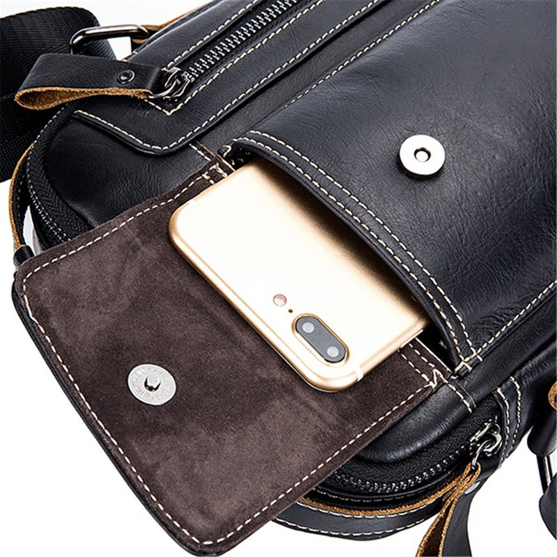 BULLCAPTAIN Men's Small Shoulder Bag, Genuine Leather Bag, Retro lightweight Cross Body Everyday Satchel Bag for Business Casual Sport Hiking Travel - Image 5