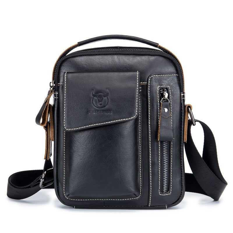 BULLCAPTAIN Men's Small Shoulder Bag, Genuine Leather Bag, Retro lightweight Cross Body Everyday Satchel Bag for Business Casual Sport Hiking Travel - Image 1