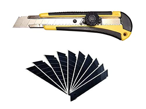 Dinojames Heavy Duty Industrial Cutter 18mm Metal Cutter with 10 Pcs. Spare Blades Set of 1 - Multipurpose Utility Knife - Image 1