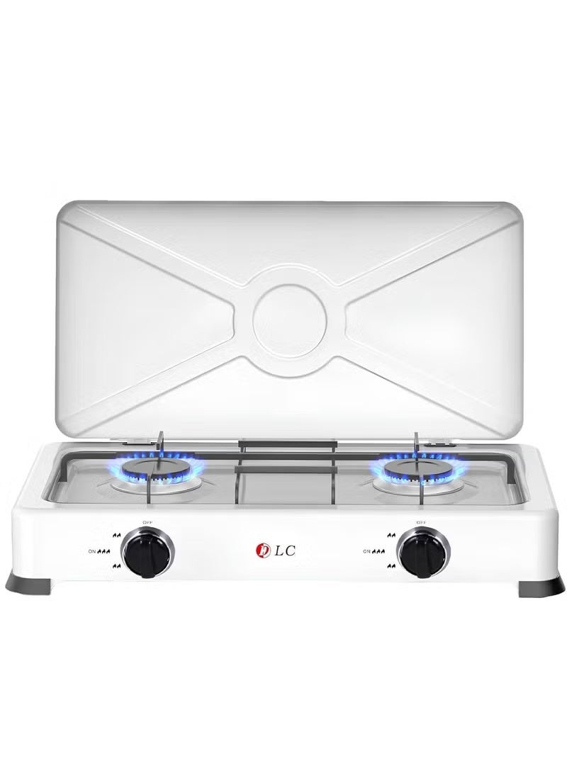 D L C 2 Burner Gas Stove for Home and Camping White Portable Cooking Stove