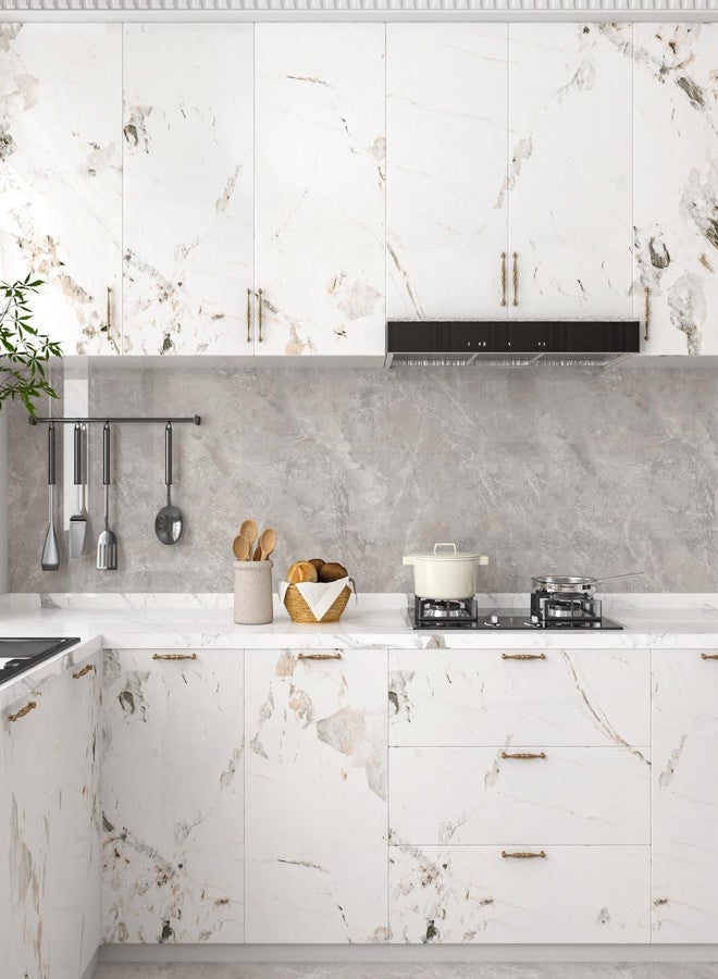 Decotalk Marble Contact Paper White Marble Contact Paper for Countertops 17.7"x120" Countertop Contact Paper Marble Countertop Vinyl Wrap Glossy Marble Contact Paper White Wallpaper for Kitchen - Image 3