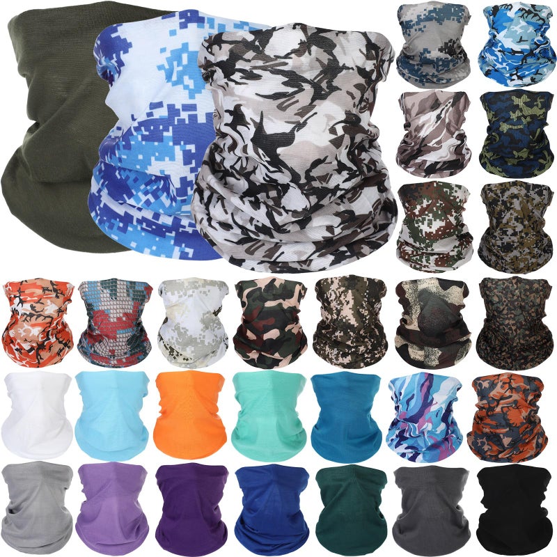 Tarpop 30 Pcs Neck Gaiters Scarf Elastic Wrap Headband Sweat Absorbing Bandana for Women Men Sports Yoga Running (Camouflage Style) - Image 1