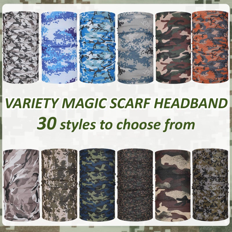 Tarpop 30 Pcs Neck Gaiters Scarf Elastic Wrap Headband Sweat Absorbing Bandana for Women Men Sports Yoga Running (Camouflage Style) - Image 3
