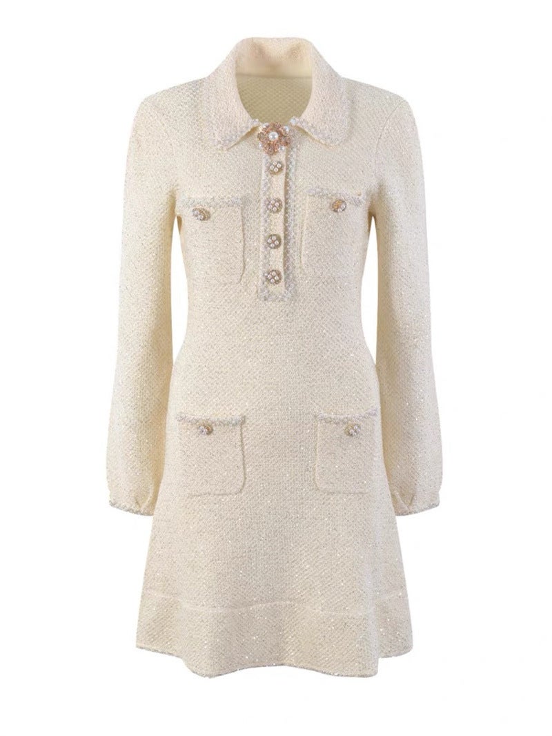 23 autumn and winter niche designer fashion brand yang zi Paris with gentle lady temperament small fragrance dress Creamy-white