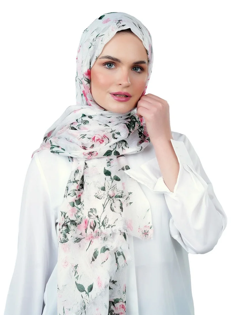 AMICA Floral Printed Hijab Soft Natural Fiber Long Head Scarf for Women-Pink