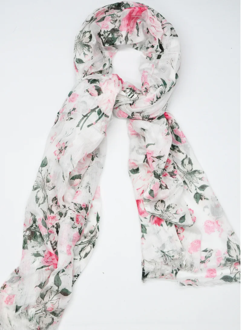 AMICA Floral Printed Hijab Soft Natural Fiber Long Head Scarf for Women-Pink