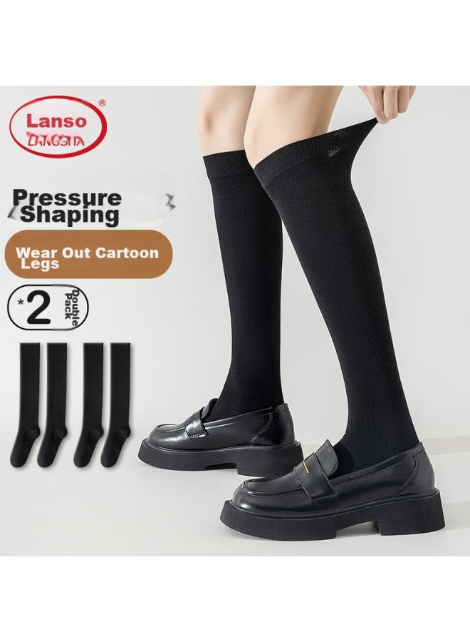 LANG SHA Langsha New Style Compression Calf Socks For Women, Spring And Summer Long Socks, Over-knee Socks, High Tube Black Thigh-high Socks  - Image 1
