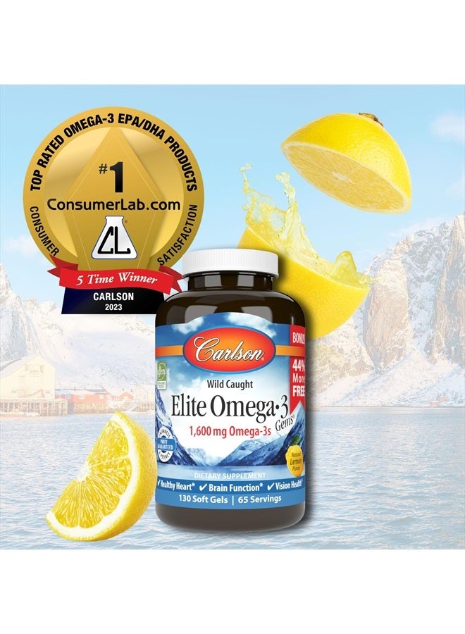 Carlson Elite Omega-3 Gems, 1600 mg Omega-3 Fatty Acids Including EPA and DHA, Norwegian, Wild-Caught Fish Oil Supplement, Sustainably Sourced Omega 3 Fish Oil Capsules, Lemon, 130 Softgels - Image 3