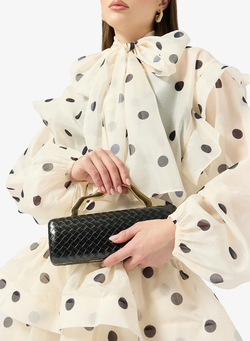 East-To-West Metallic Bag With Gold Statement Handle