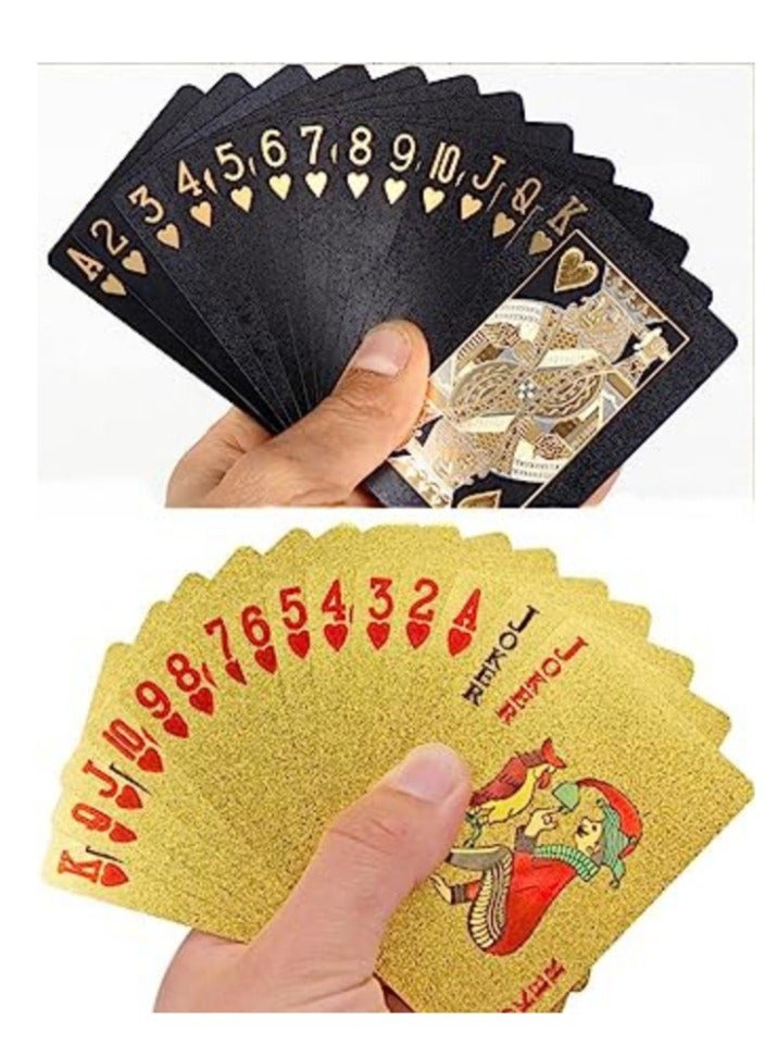 AROAQ 2 Pack Waterproof Gold and Black Playing Cards with Bag Highly Flexible Plastic Deck of Cards - Image 1