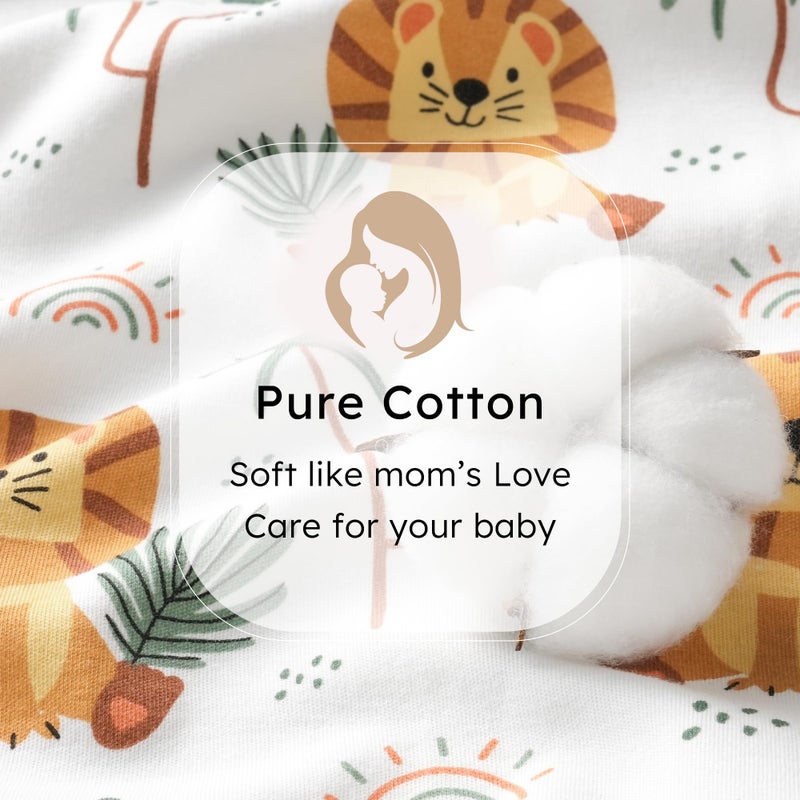 FIEMOL Baby Sleep Sack 6-12 months, 100% Cotton Sleeping Sack for Newborn and Infant, 3 Pack Baby Wearable Blanket, 0.5 Tog Lightweight Double Zipper Sleep Bag Medium Brown Green Lion - Image 5