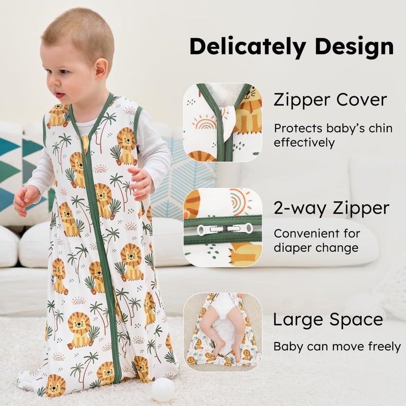 FIEMOL Baby Sleep Sack 6-12 months, 100% Cotton Sleeping Sack for Newborn and Infant, 3 Pack Baby Wearable Blanket, 0.5 Tog Lightweight Double Zipper Sleep Bag Medium Brown Green Lion - Image 2