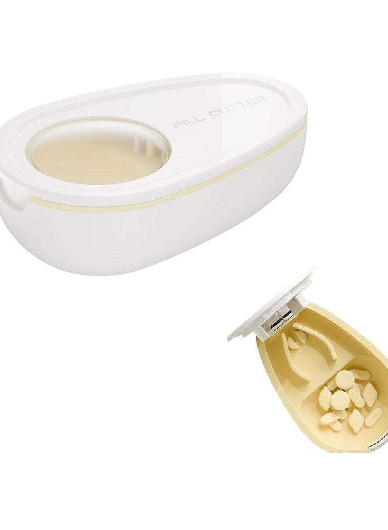 1pcs Avocado-Shaped Pill Cutter, Splitter for Small & Large Pills, 2-Compartment, Medicine Cutter with Dispenser,pill case (White) - Image 1