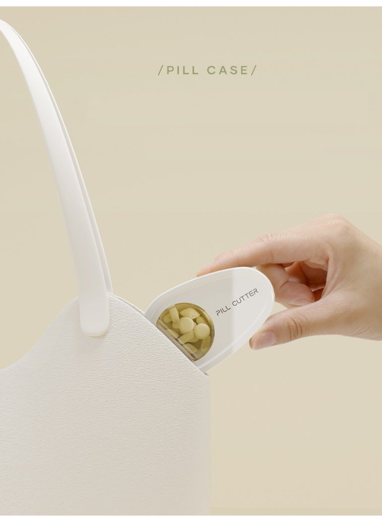 1pcs Avocado-Shaped Pill Cutter, Splitter for Small & Large Pills, 2-Compartment, Medicine Cutter with Dispenser,pill case (White) - Image 5